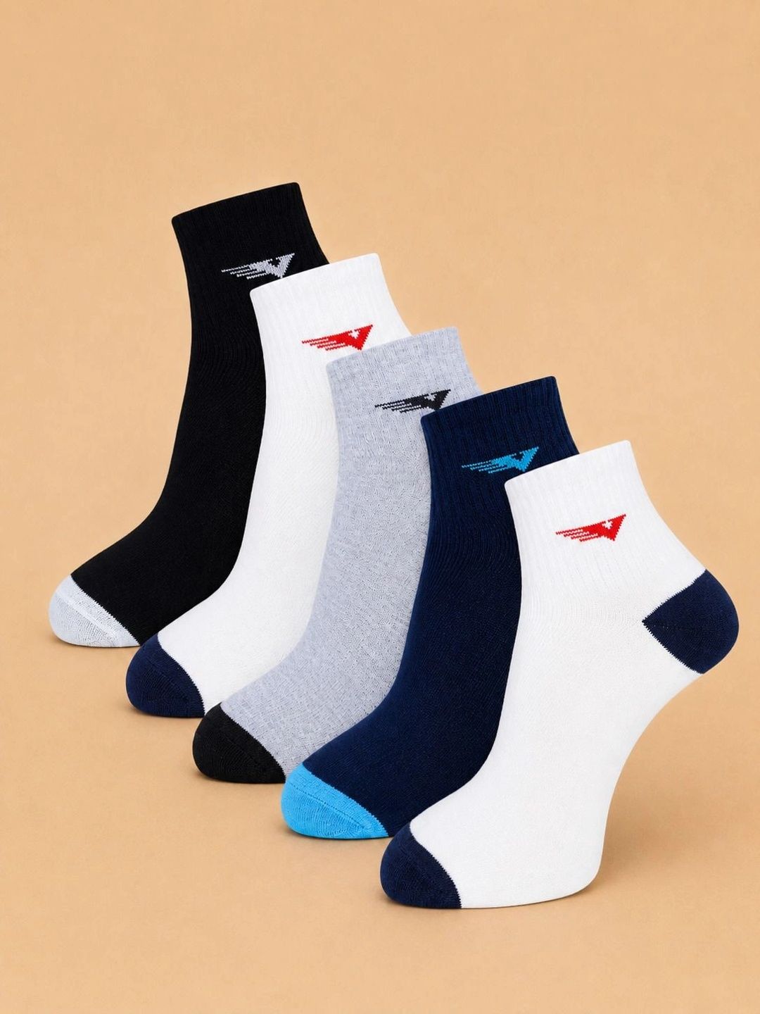 ADDOSSO Men Pack of 5 Cotton Assorted Ankle Length Socks