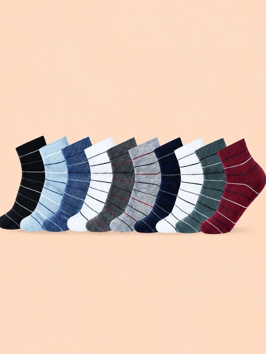ADDOSSO Men Pack of 10 Cotton Assorted Striped Ankle Length Socks