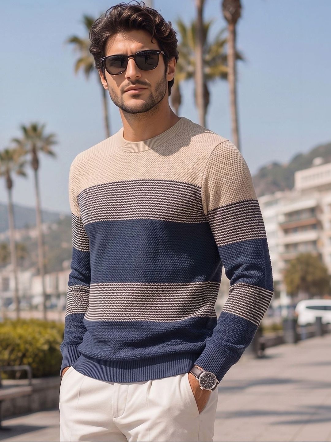 SZN Men Striped Pullover