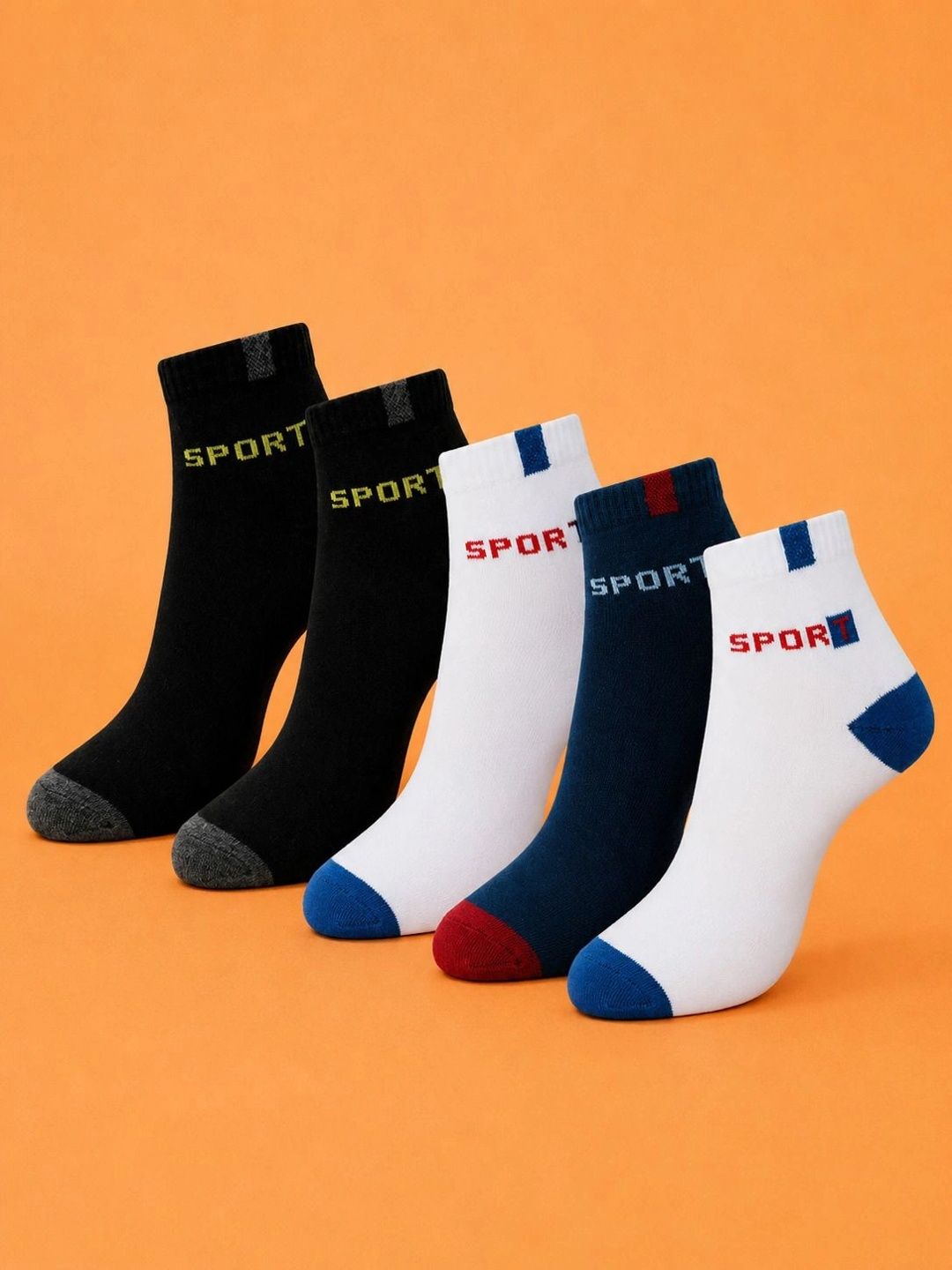 ADDOSSO Men Pack of 5 Cotton Assorted Colourblocked Ankle Length Socks