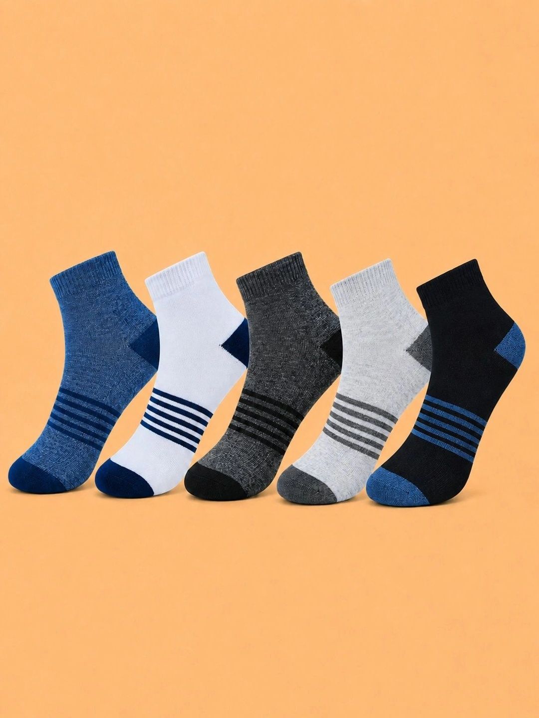 ADDOSSO Men Pack of 5 Cotton Assorted Striped Ankle Length Socks