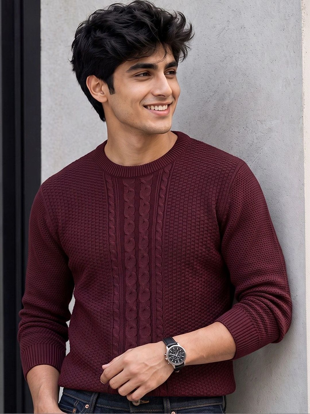 Mast & Harbour Men Cable Knit Pullover