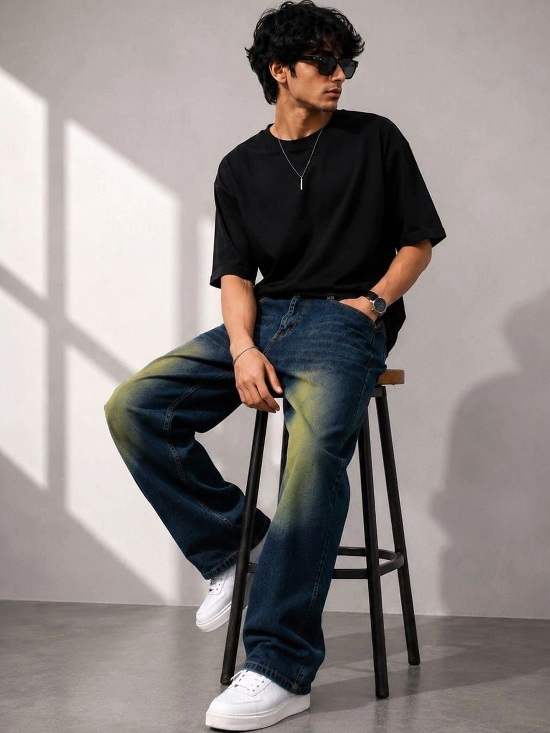 VK CULTURE Men Wide Leg Mid-Rise Light Fade Coated Jeans