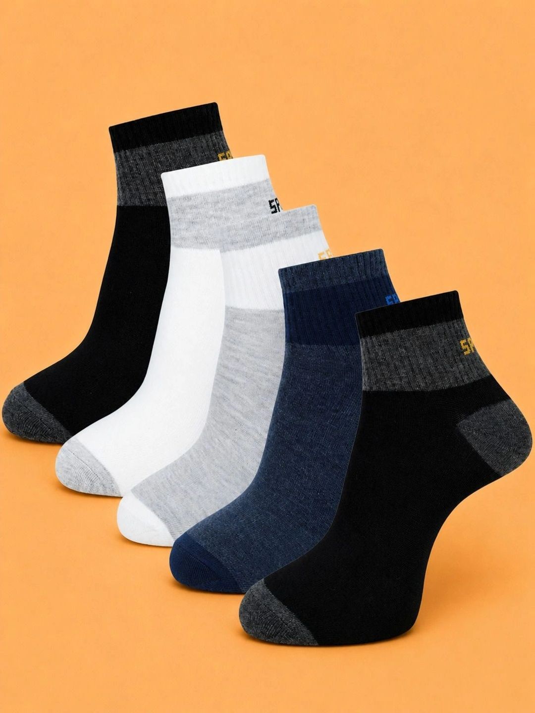 ADDOSSO Men Pack of 5 Cotton Assorted Colourblocked Ankle Length Socks