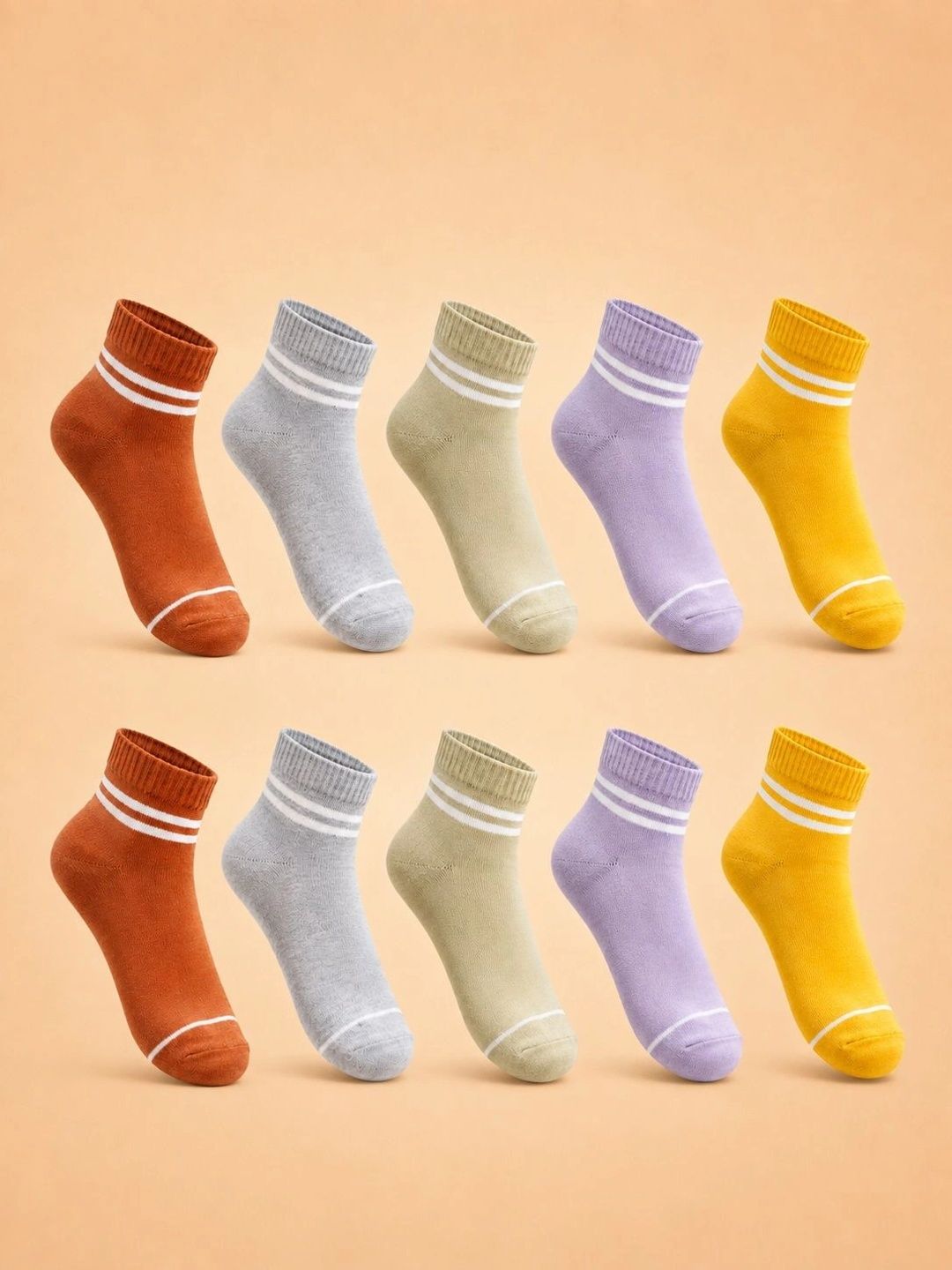 ADDOSSO Men Pack of 10 Cotton Assorted Striped Ankle Length Socks