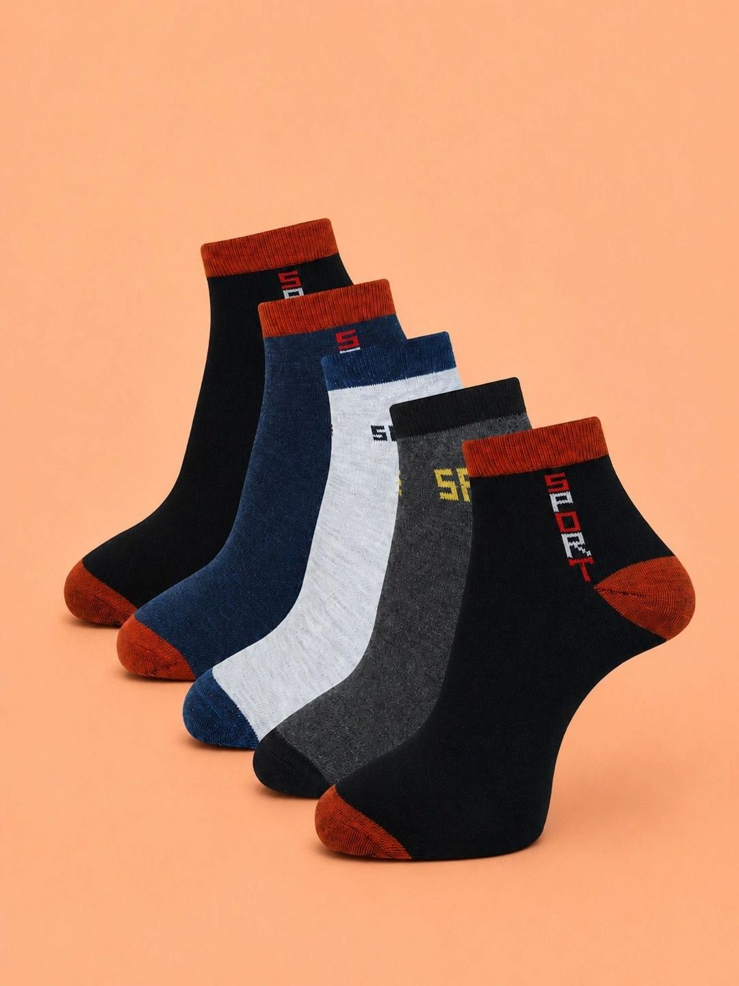 ADDOSSO Men Pack of 5 Cotton Assorted Patterned Ankle Length Socks
