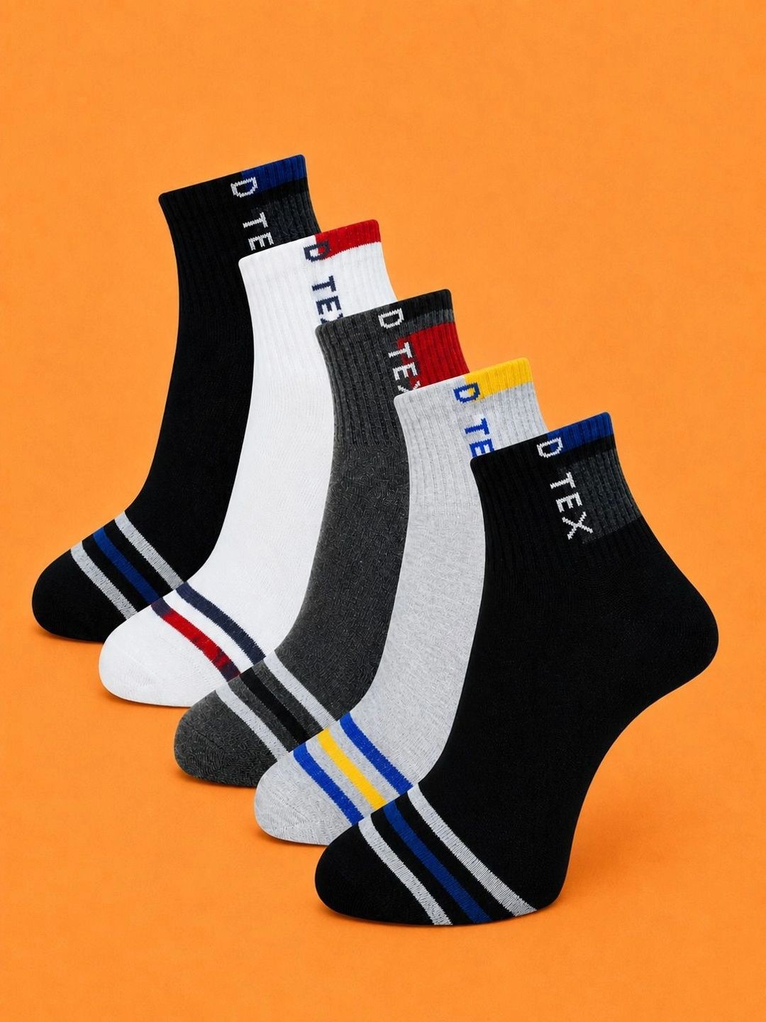 ADDOSSO Men Pack of 5 Cotton Assorted Striped Ankle Length Socks