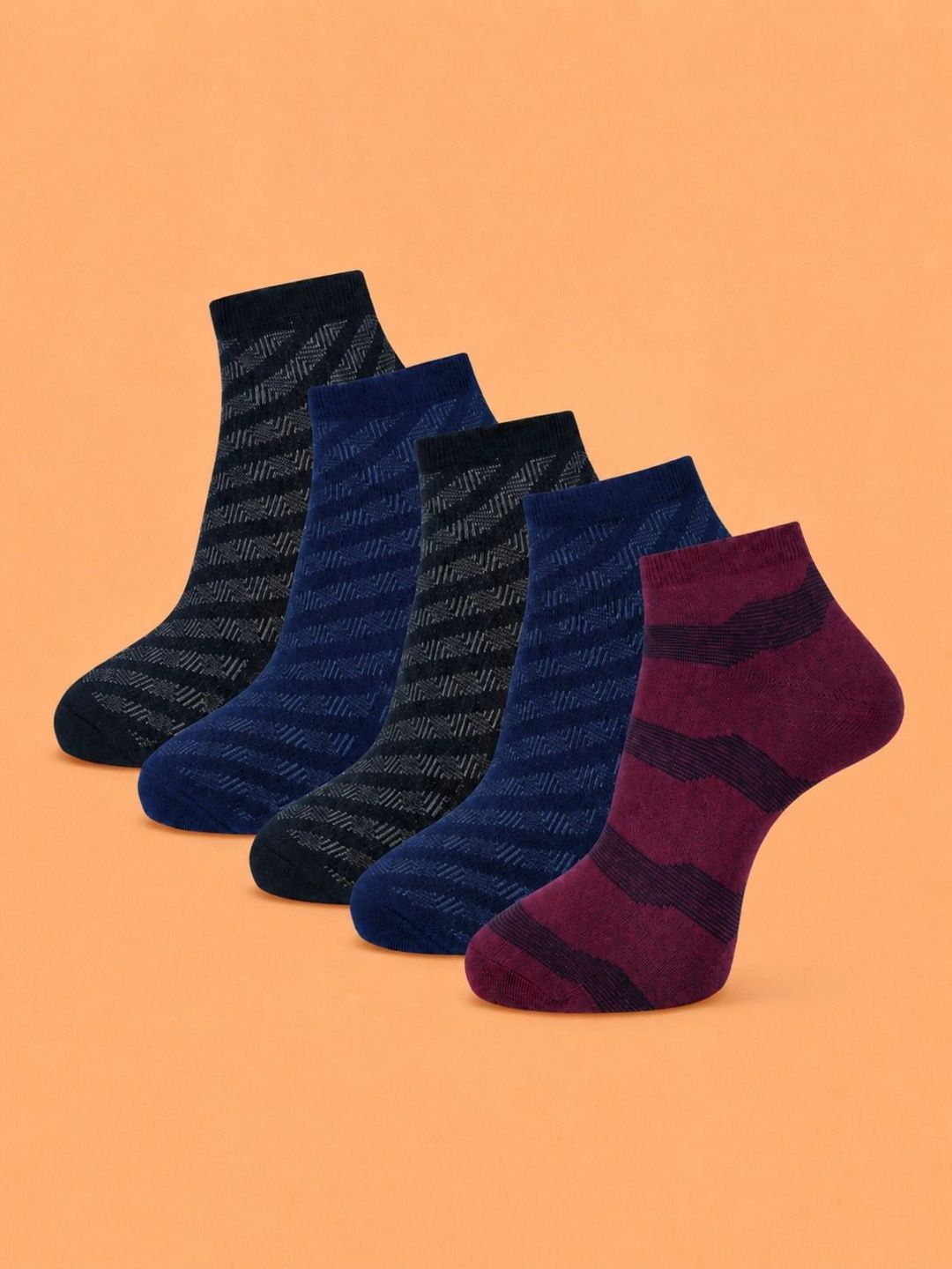 ADDOSSO Men Pack of 5 Cotton Assorted Patterned Ankle Length Socks