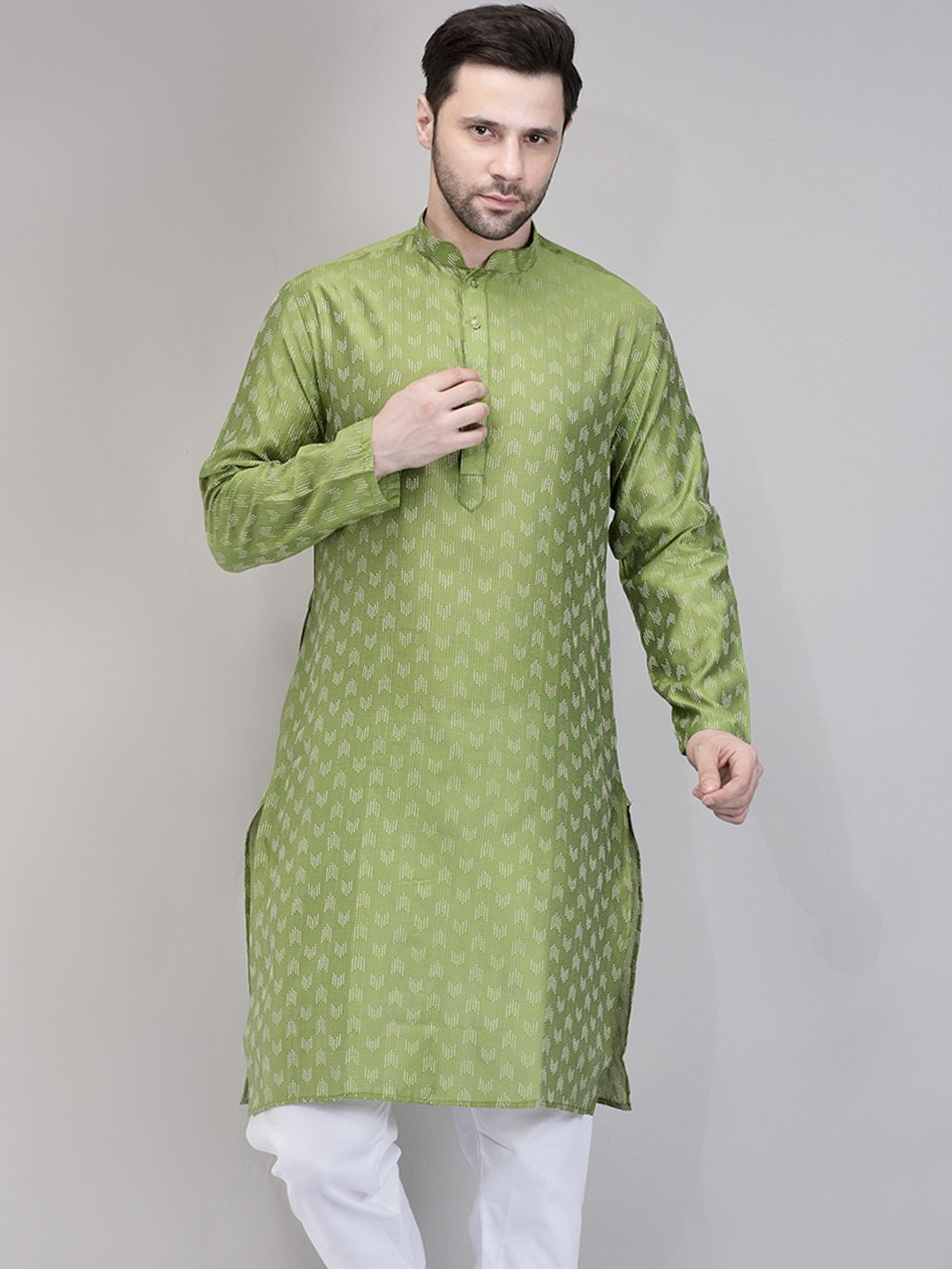 SG LEMAN Geometric Embroidered Mandarin Collar Cotton Straight Kurta