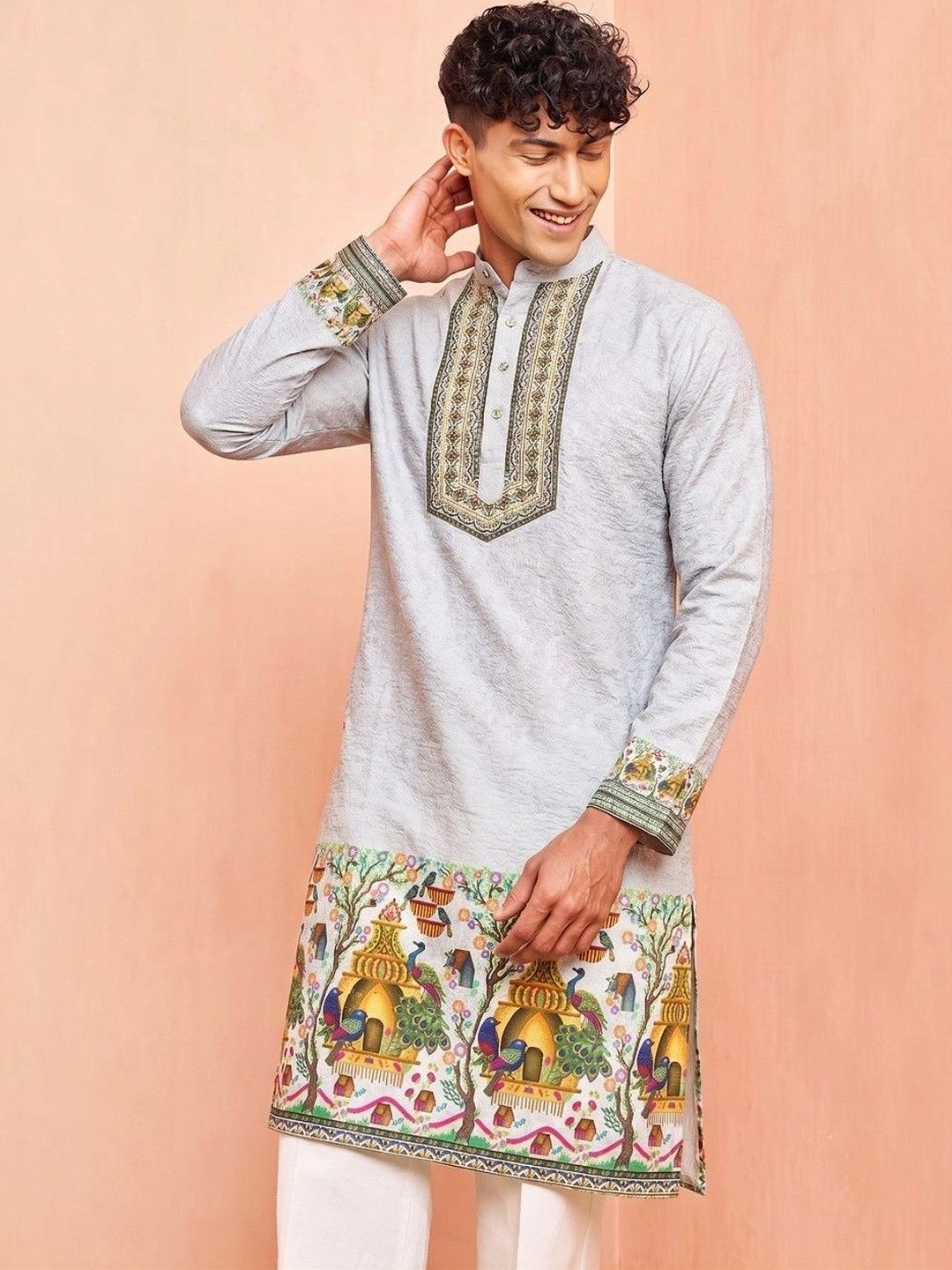 VELKYNOX Men Embroidered Thread Work Kurta