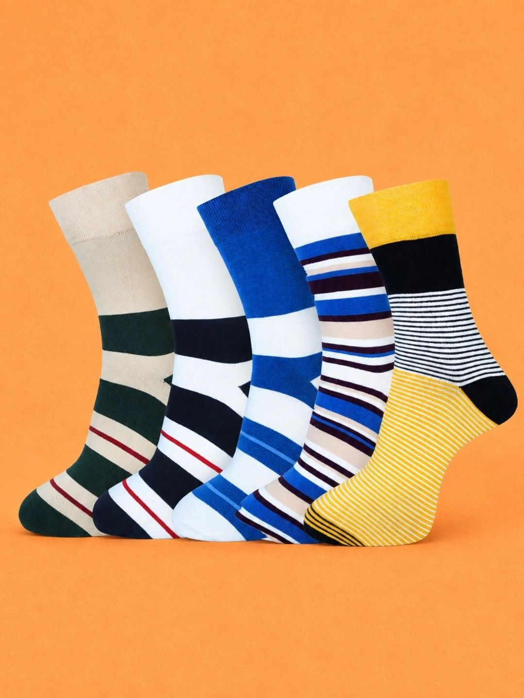 ADDOSSO Men Pack of 5 Cotton Assorted Patterned Calf Length Socks