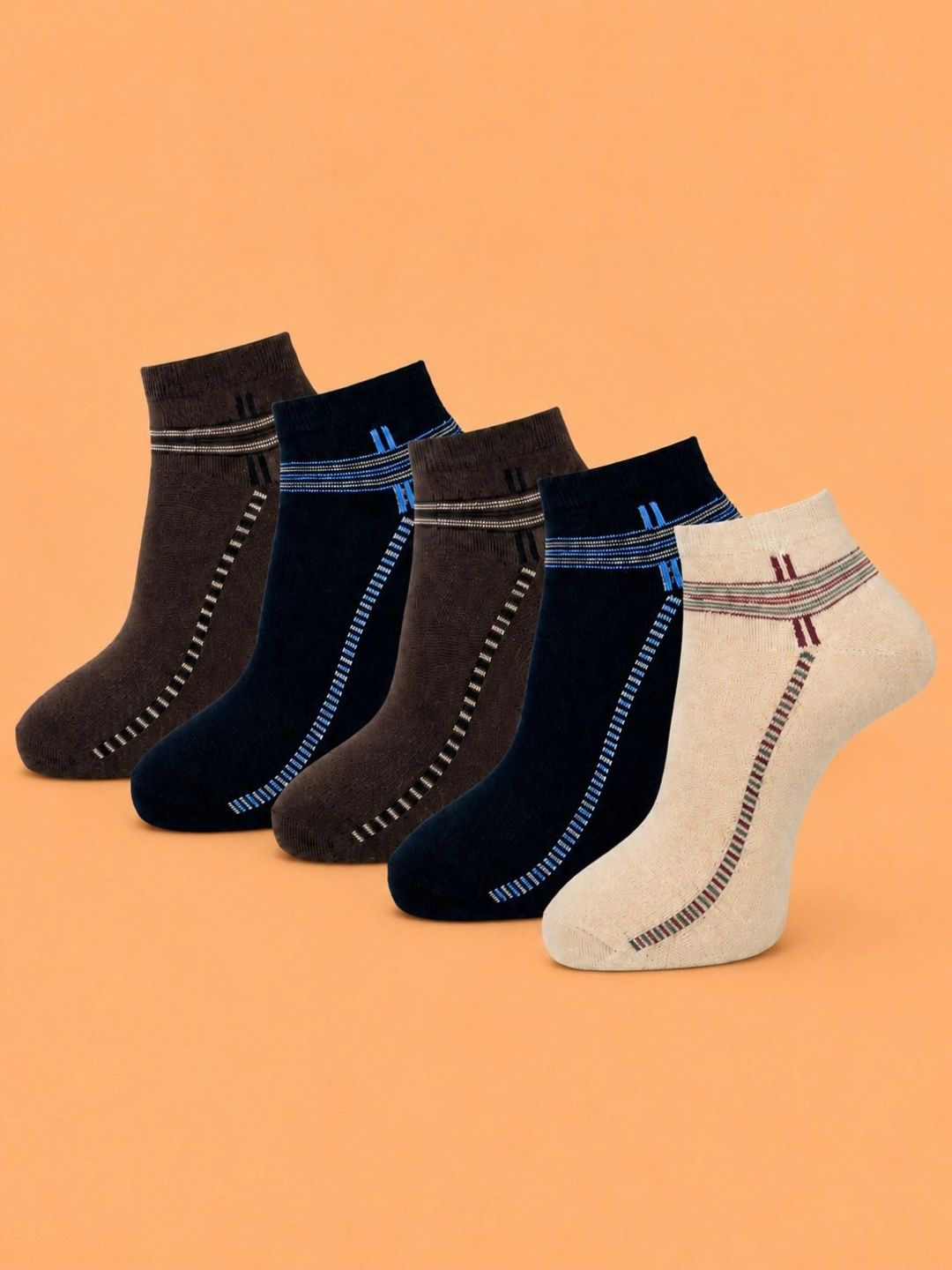 ADDOSSO Men Pack of 5 Cotton Assorted Patterned Ankle Length Socks