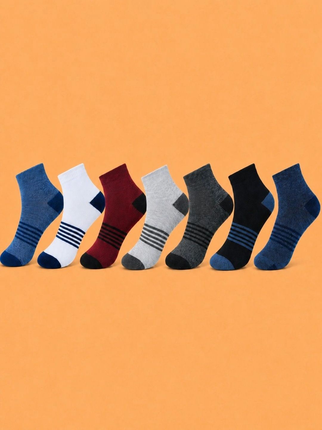 ADDOSSO Men Pack of 7 Cotton Assorted Striped Ankle Length Socks