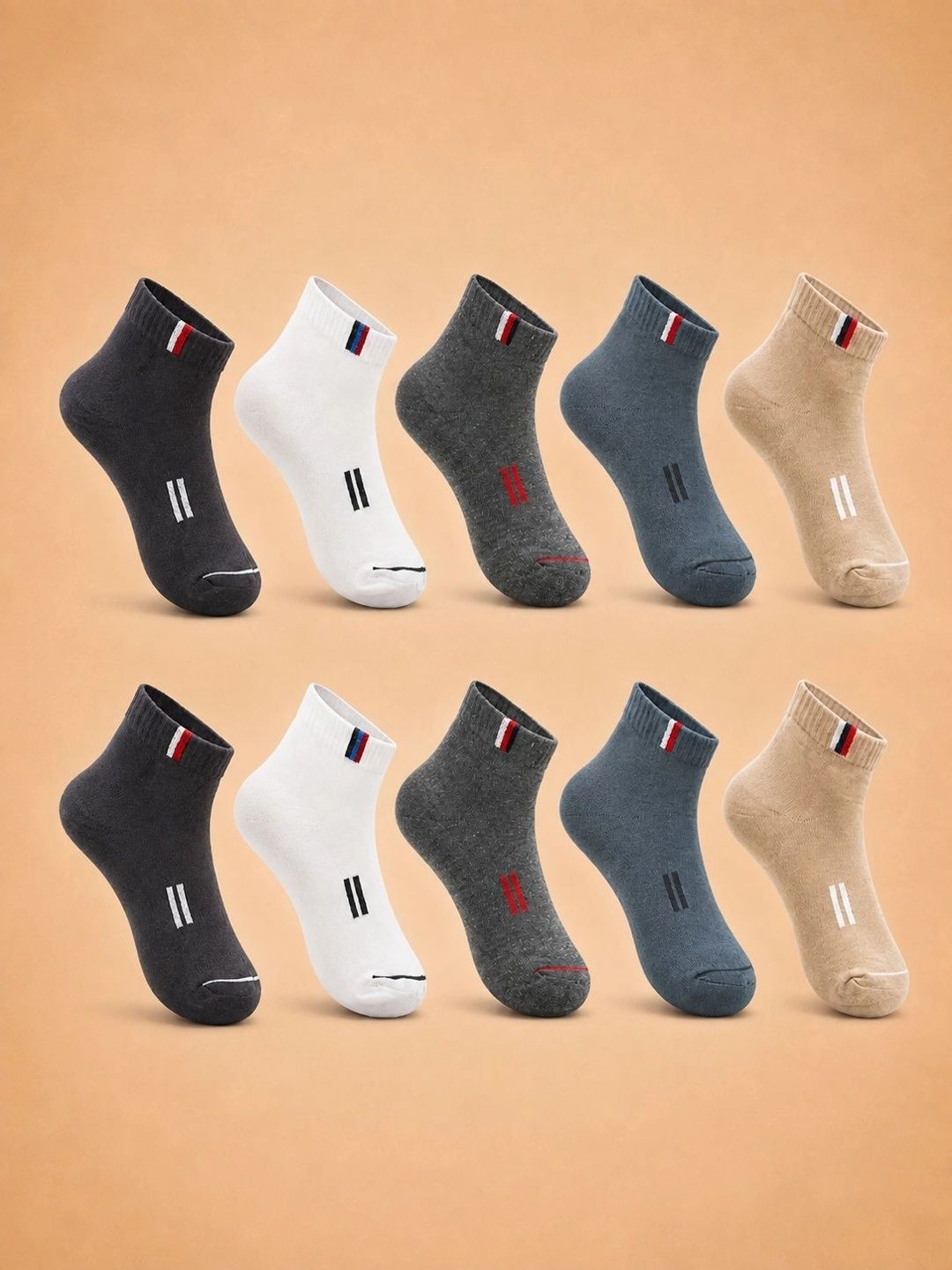 ADDOSSO Men Pack of 10 Cotton Assorted Patterned Ankle Length Socks
