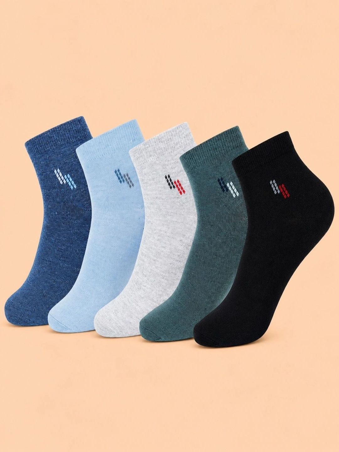 ADDOSSO Men Pack of 5 Cotton Assorted Patterned Ankle Length Socks