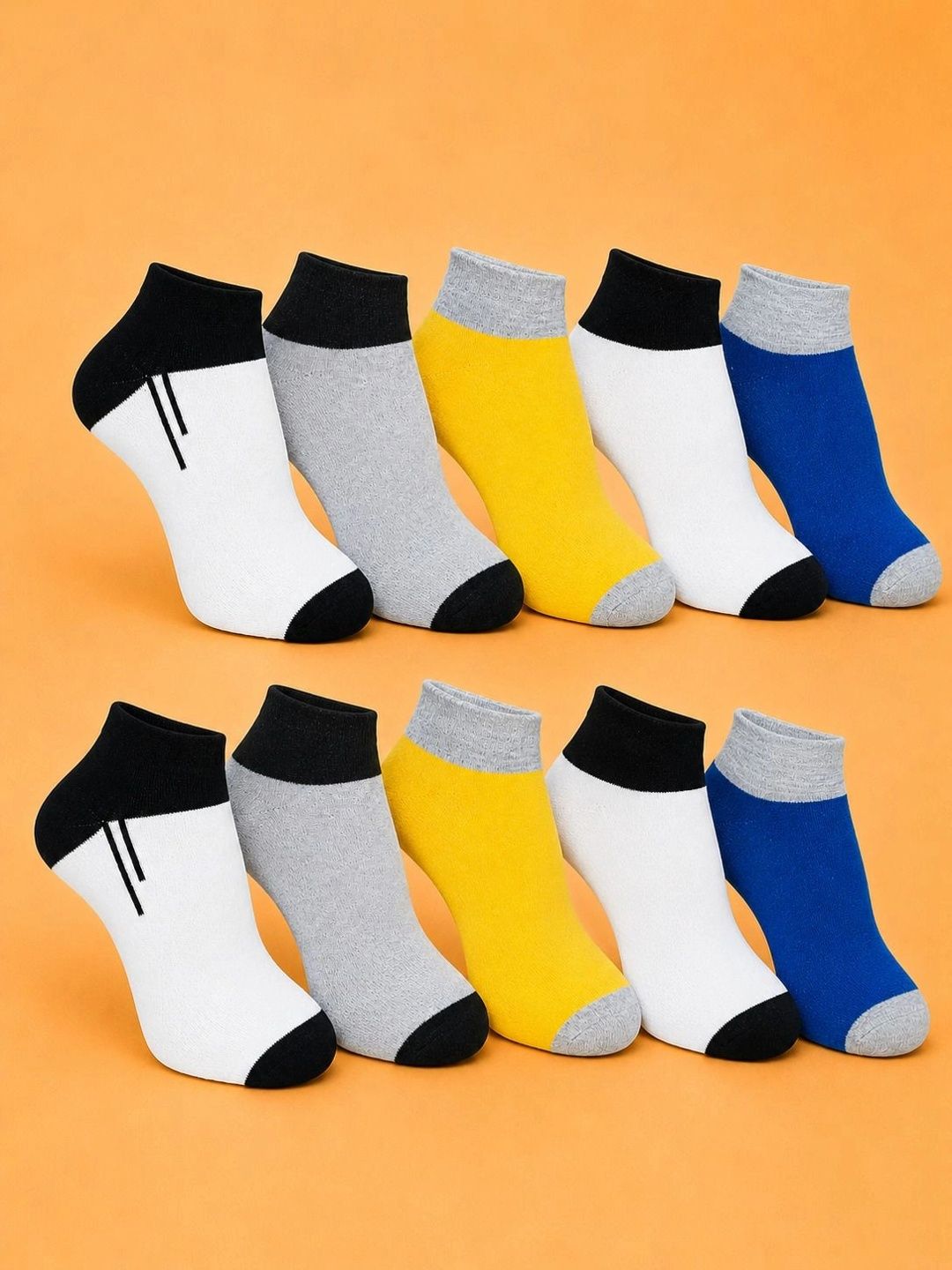 ADDOSSO Men Pack of 10 Cotton Assorted Colourblocked Ankle Length Socks