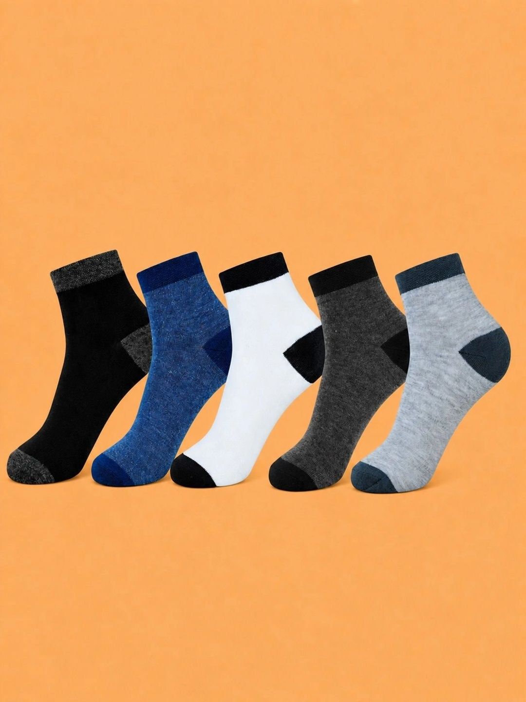 ADDOSSO Men Pack of 5 Cotton Assorted Colourblocked Ankle Length Socks