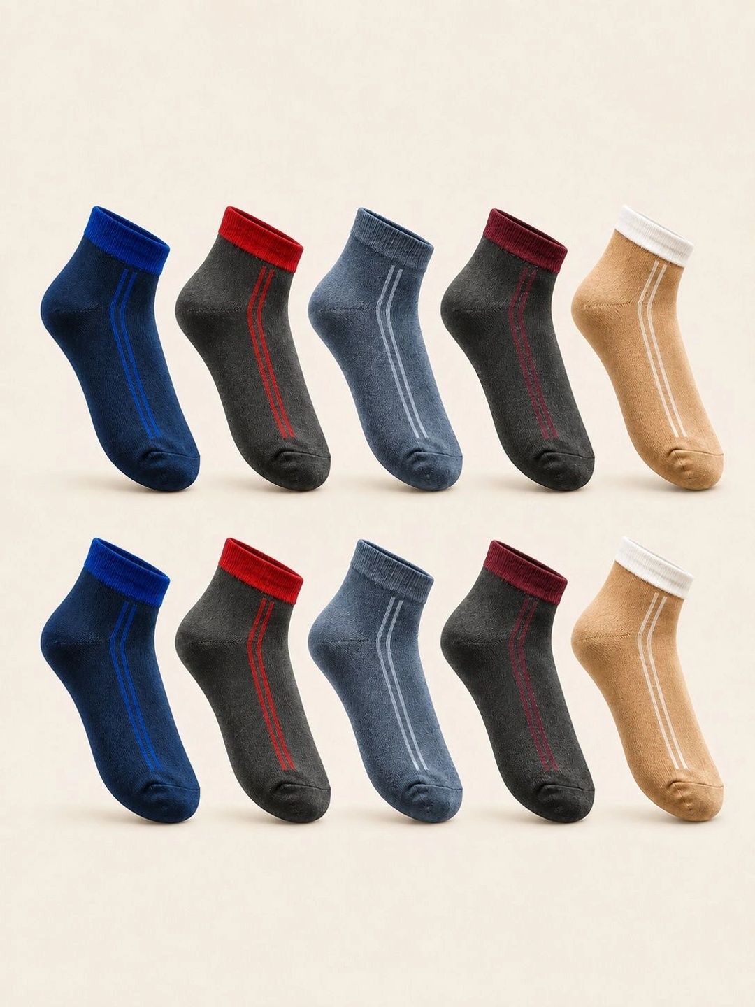 ADDOSSO Men Pack of 10 Cotton Assorted Striped Ankle Length Socks