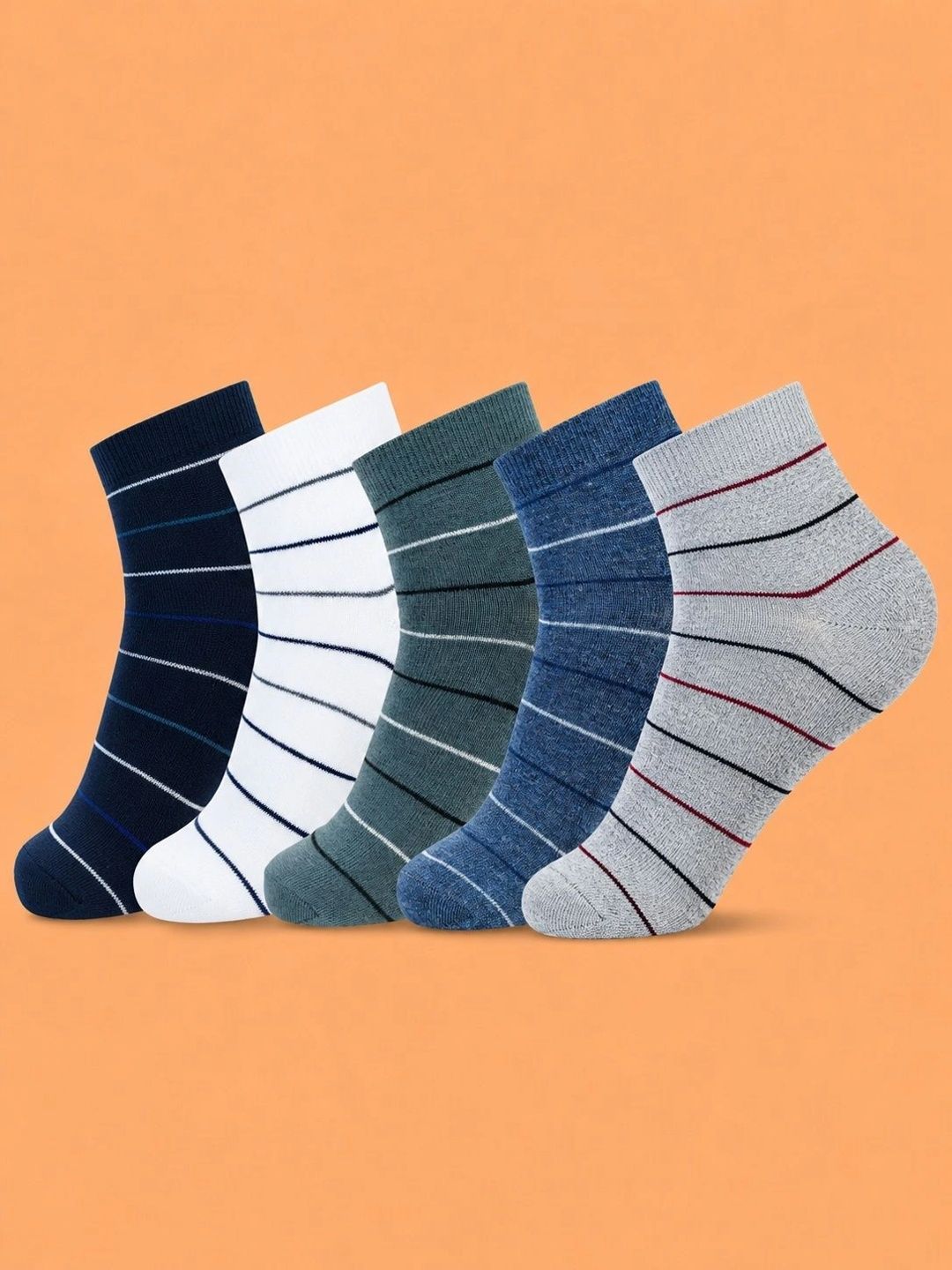 ADDOSSO Men Pack of 5 Cotton Assorted Striped Ankle Length Socks