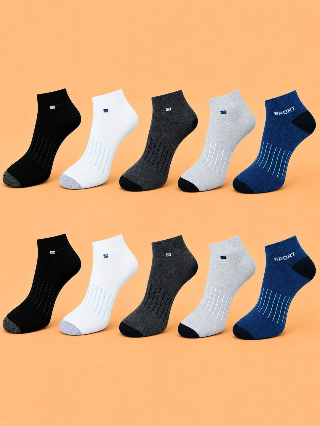 ADDOSSO Men Pack of 10 Cotton Assorted Patterned Ankle Length Socks