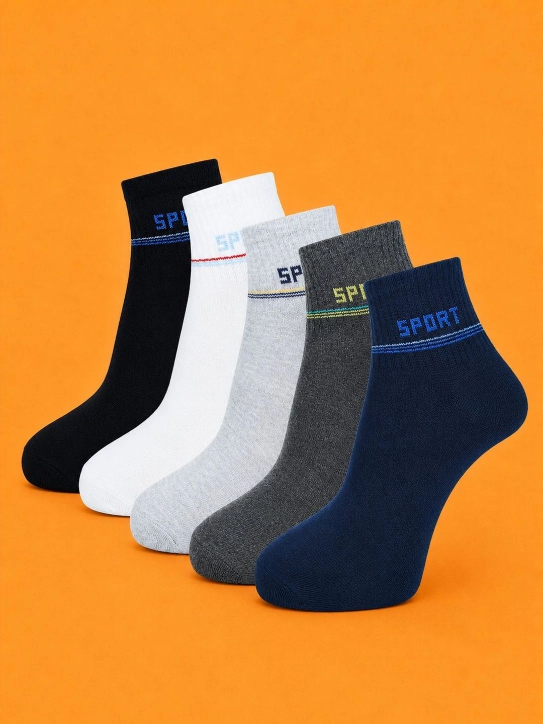 ADDOSSO Men Pack of 5 Cotton Assorted Colourblocked Ankle Length Socks