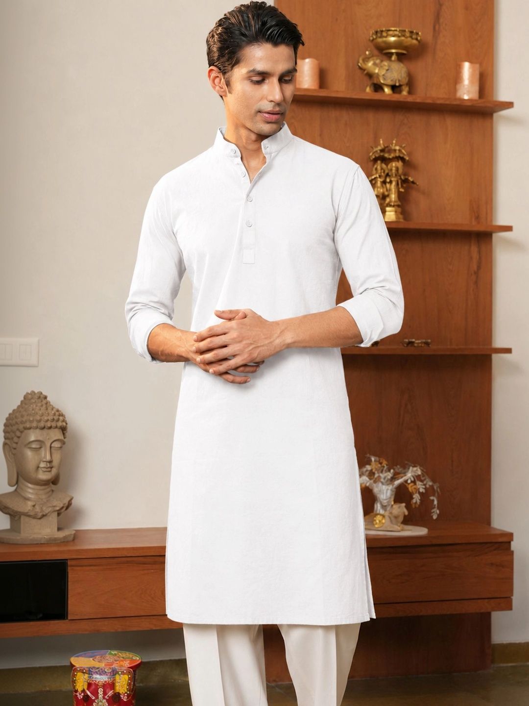 Anouk Men Pure Cotton Solid Knee Length Straight Kurta