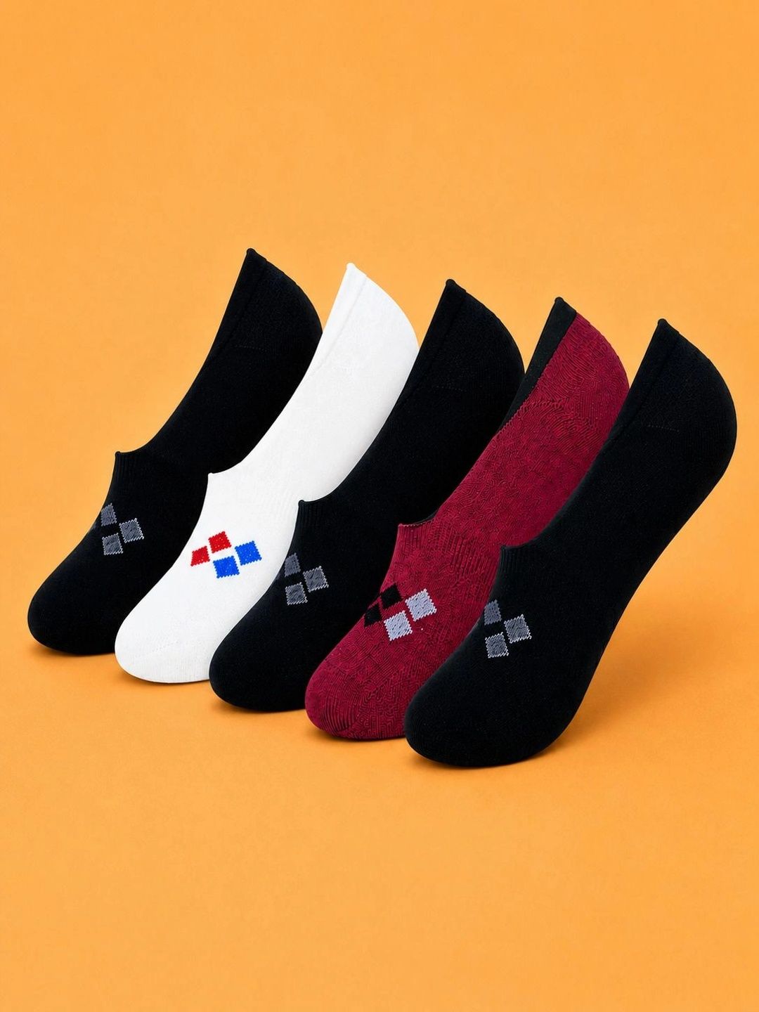 ADDOSSO Men Pack of 5 Cotton Assorted Patterned Shoe Liners Socks