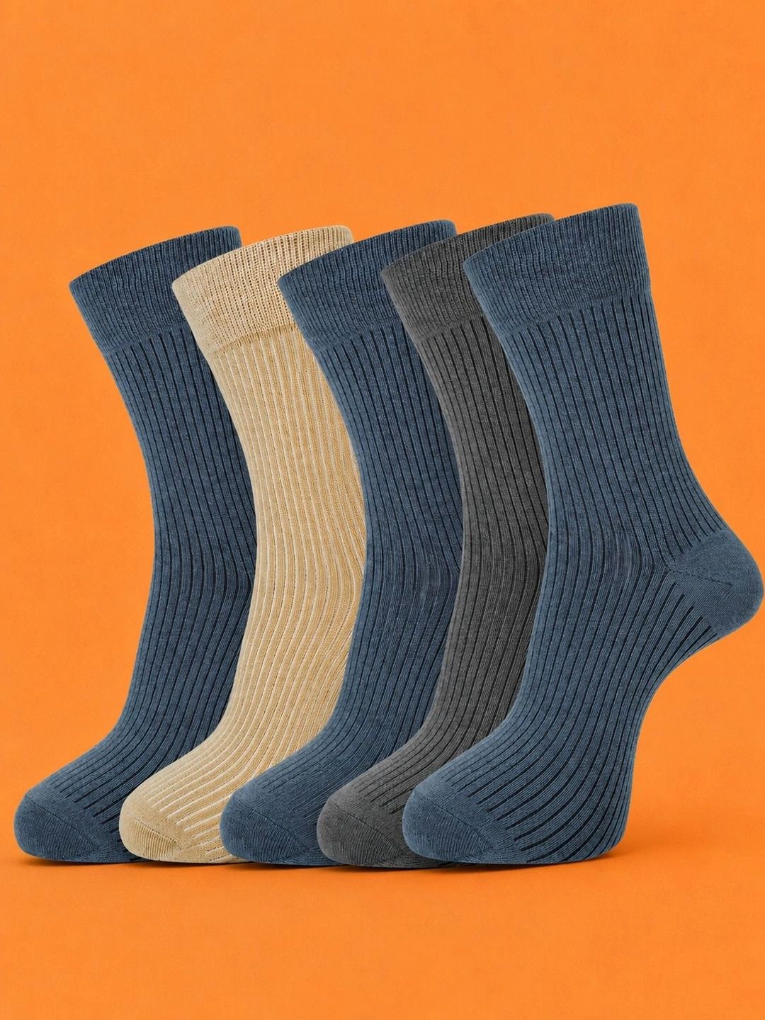 ADDOSSO Men Pack of 5 Cotton Assorted Patterned Calf Length Socks