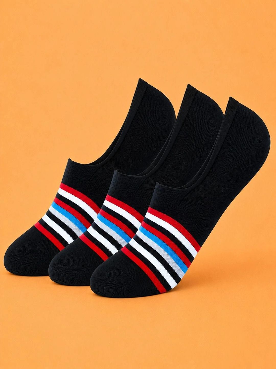 ADDOSSO Men Pack of 3 Cotton Assorted Striped Shoe Liners Socks