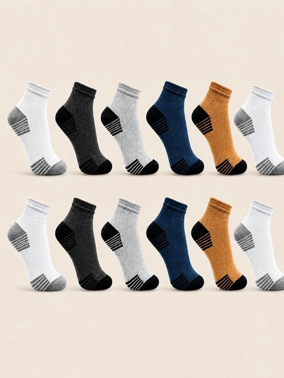 ADDOSSO Men Cotton Assorted Colourblocked Ankle Length Socks