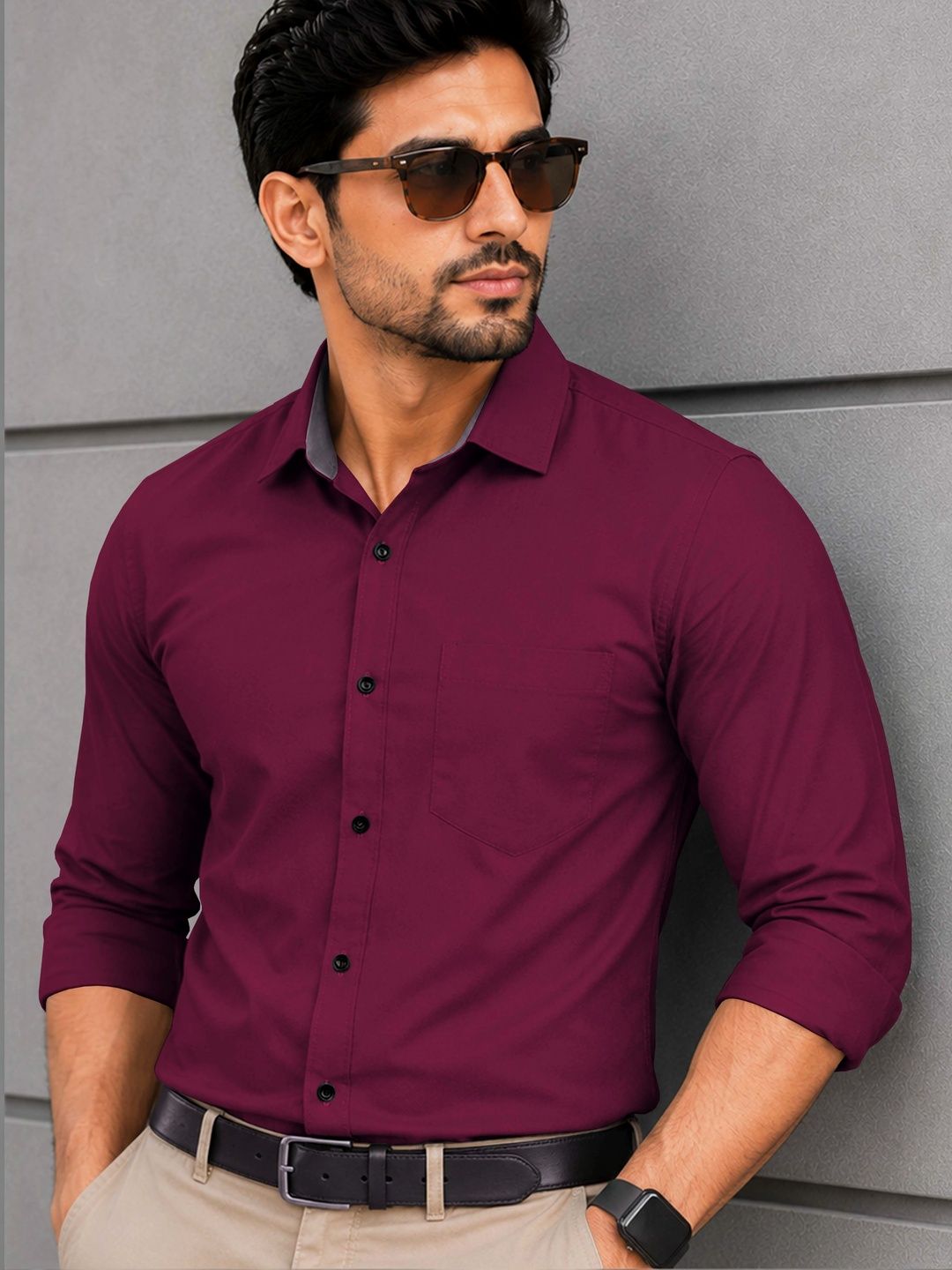 VeBNoR Men Standard Fit Solid Spread Collar Casual Shirt