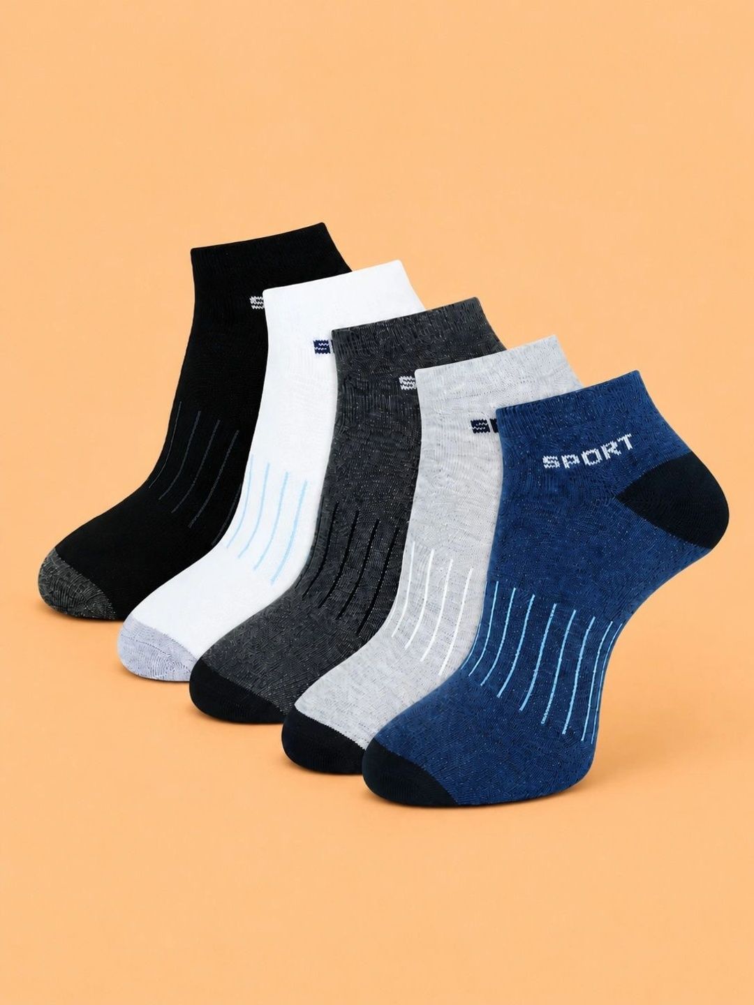ADDOSSO Men Pack of 5 Cotton Assorted Patterned Ankle Length Socks