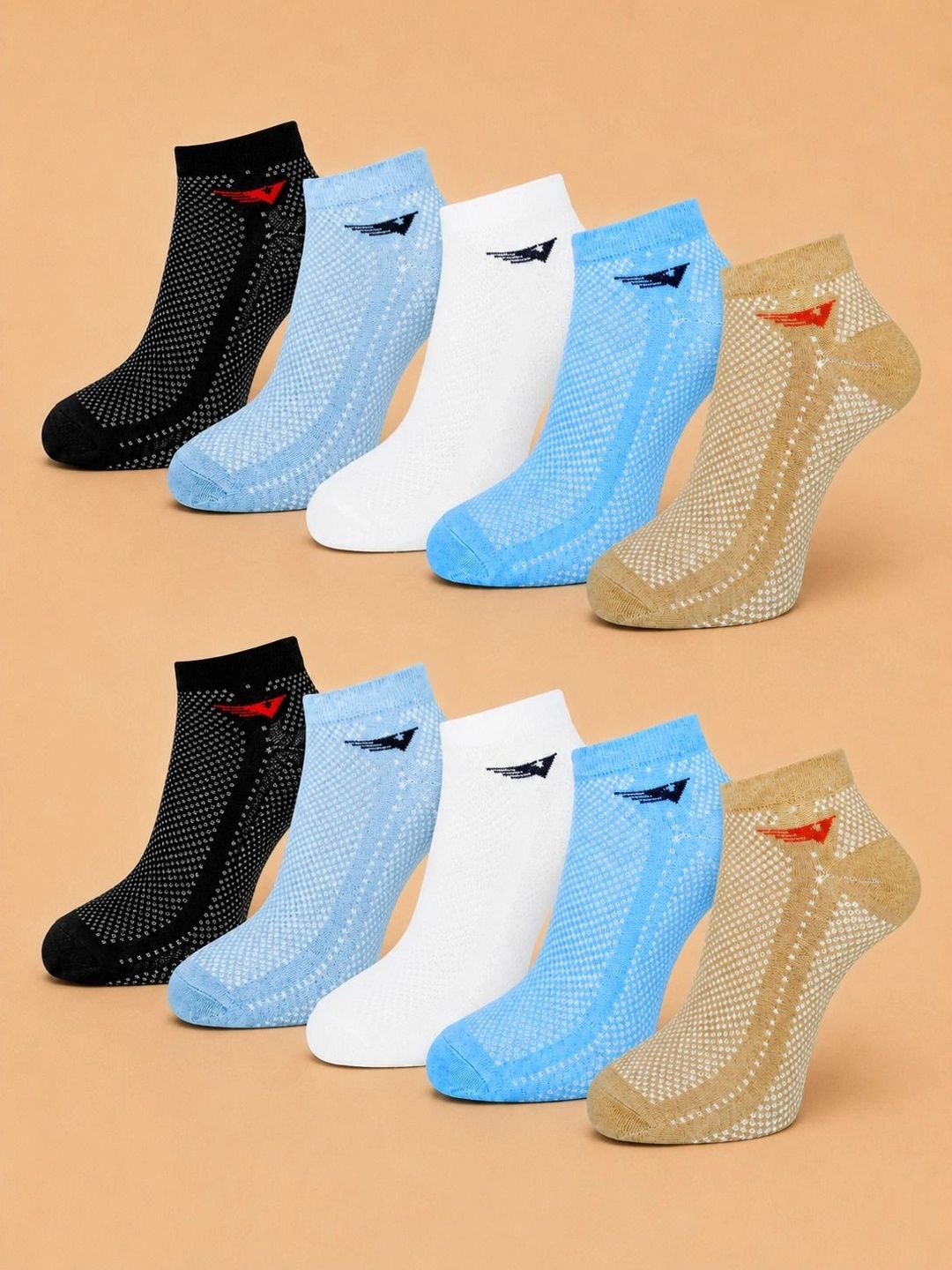 ADDOSSO Men Pack of 10 Cotton Assorted Patterned Ankle Length Socks