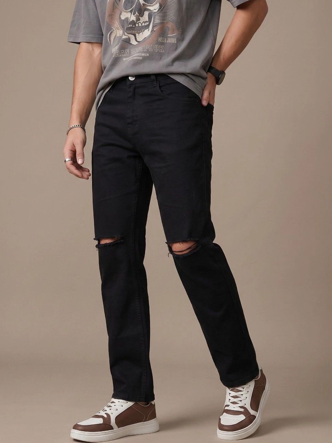 glitchez Men Classic Regular Fit Mid-Rise Highly Distressed Stretchable Jeans