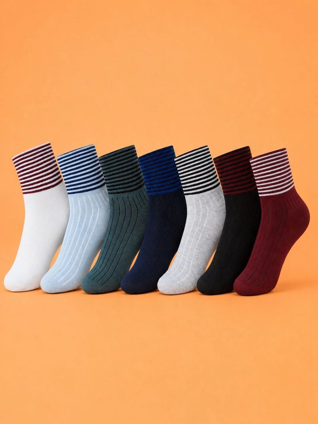 ADDOSSO Men Pack of 7 Cotton Assorted Striped Ankle Length Socks