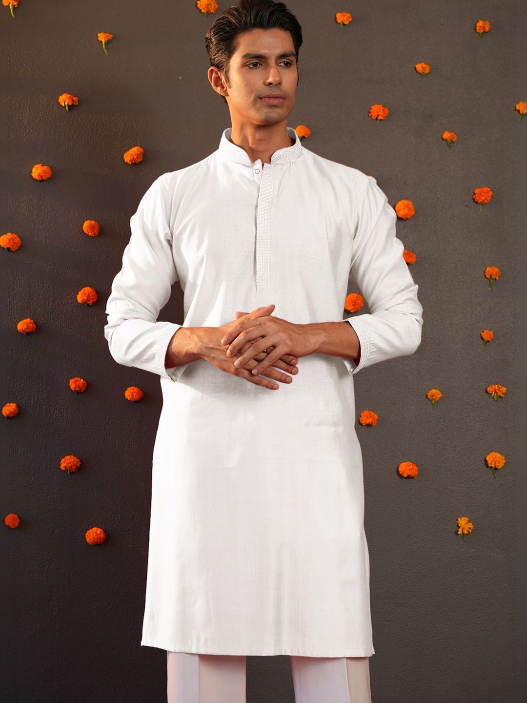 Anouk Men Button Patti Embroidery Straight Kurta