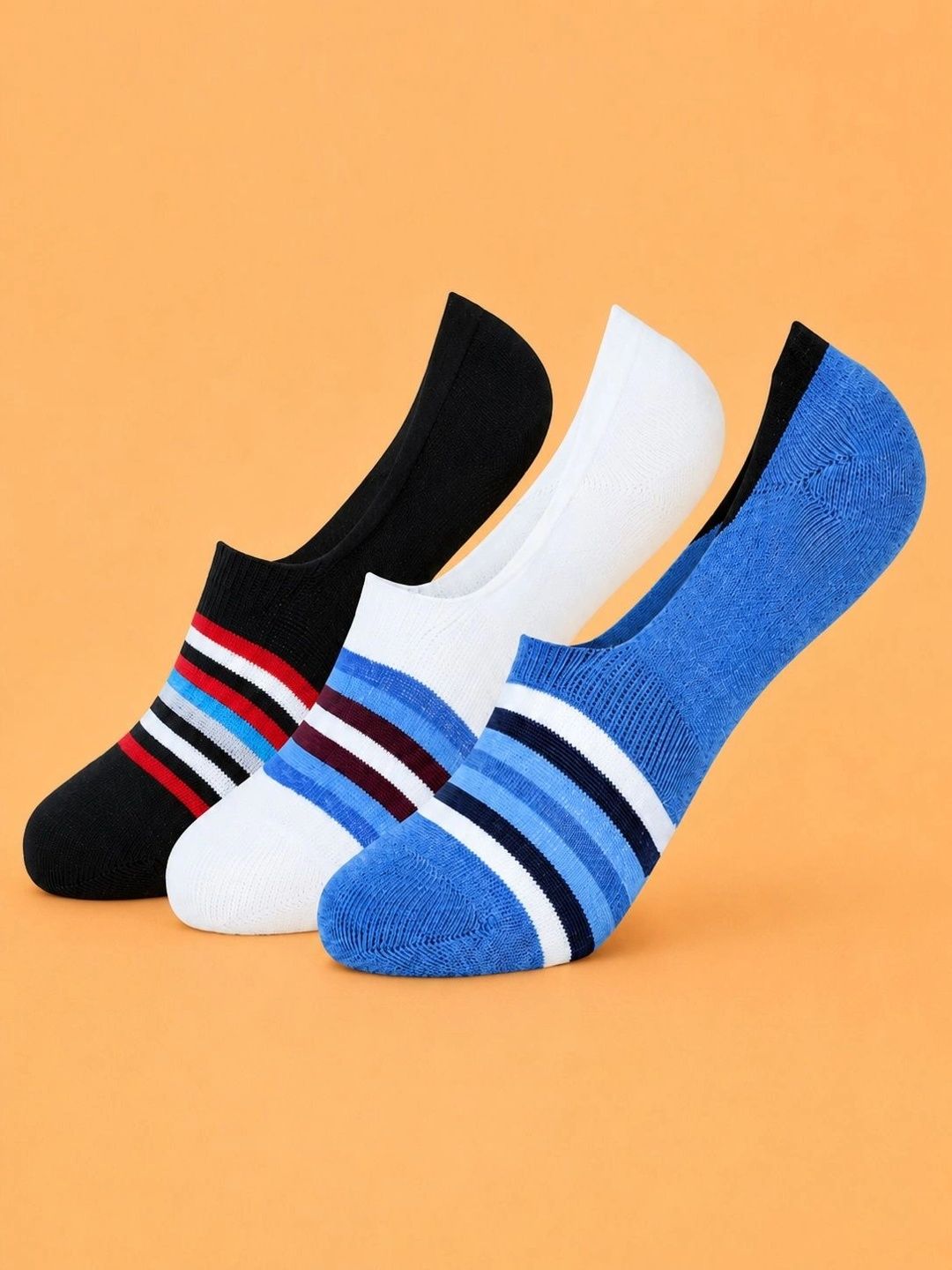 ADDOSSO Men Pack of 3 Cotton Assorted Striped Shoe Liners Socks