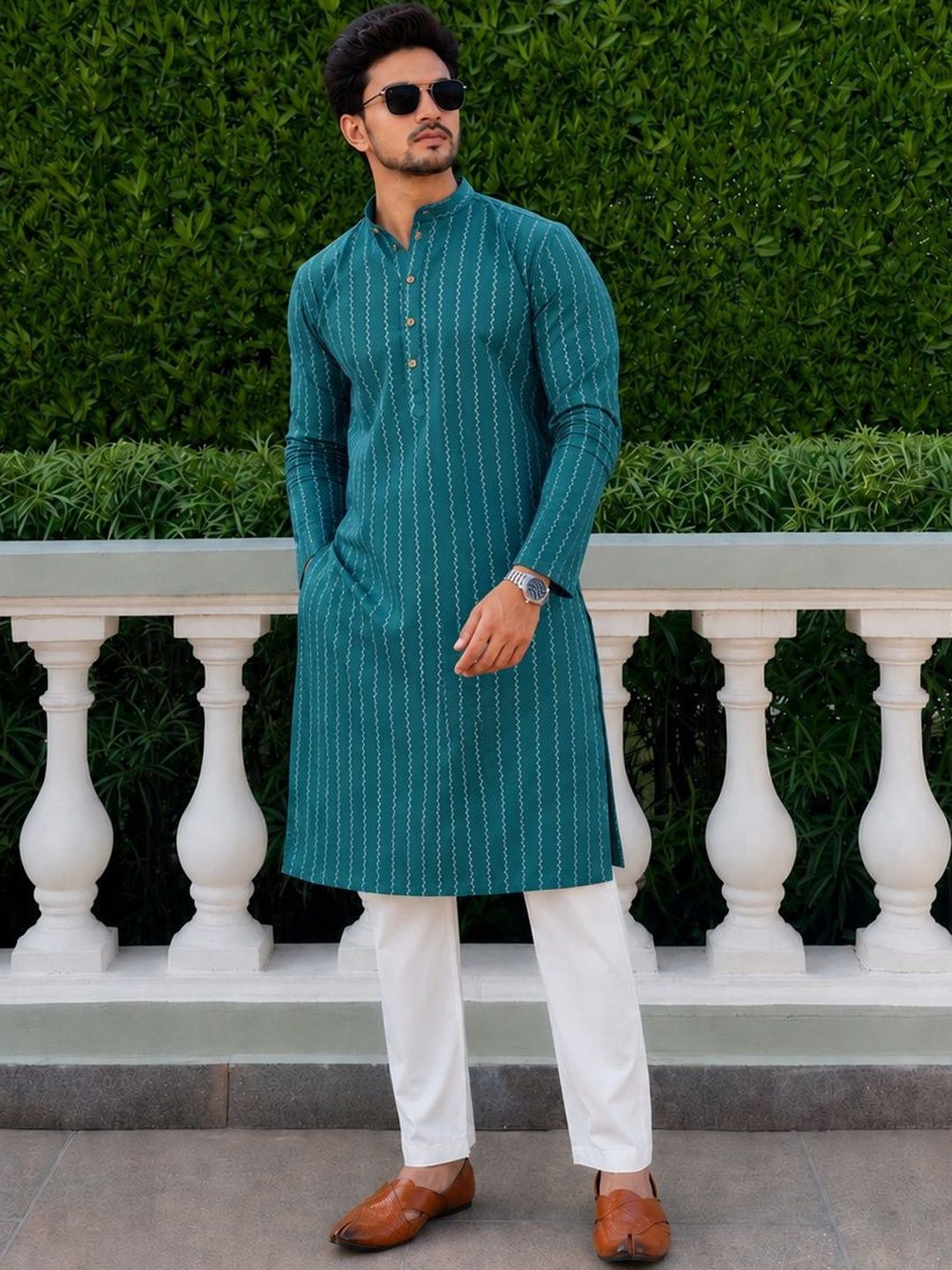Anouk Men Pure Cotton Self Pattern Long Kurta