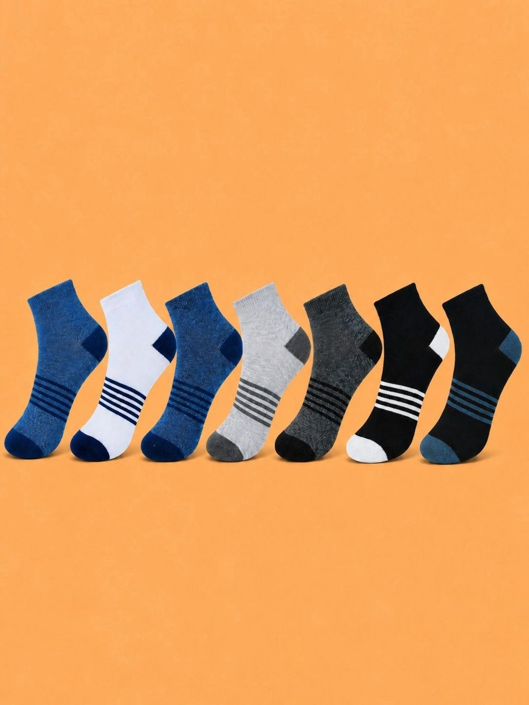 ADDOSSO Men Pack of 7 Cotton Assorted Striped Ankle Length Socks
