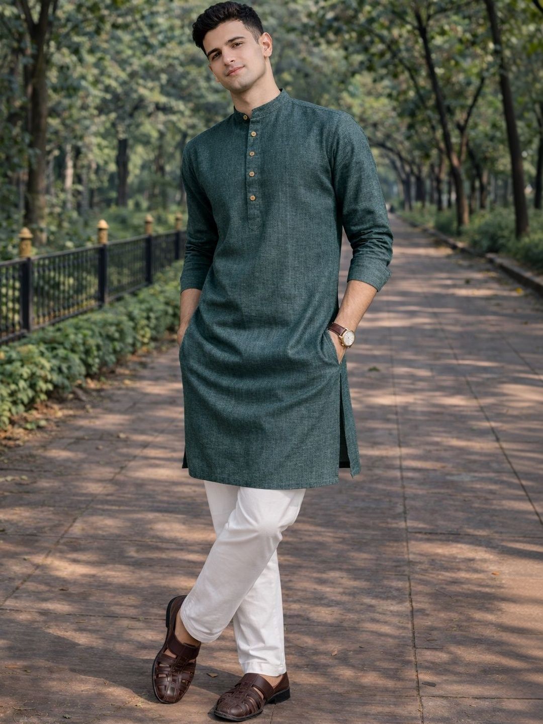 Anouk Men Cotton Linen Long Kurta