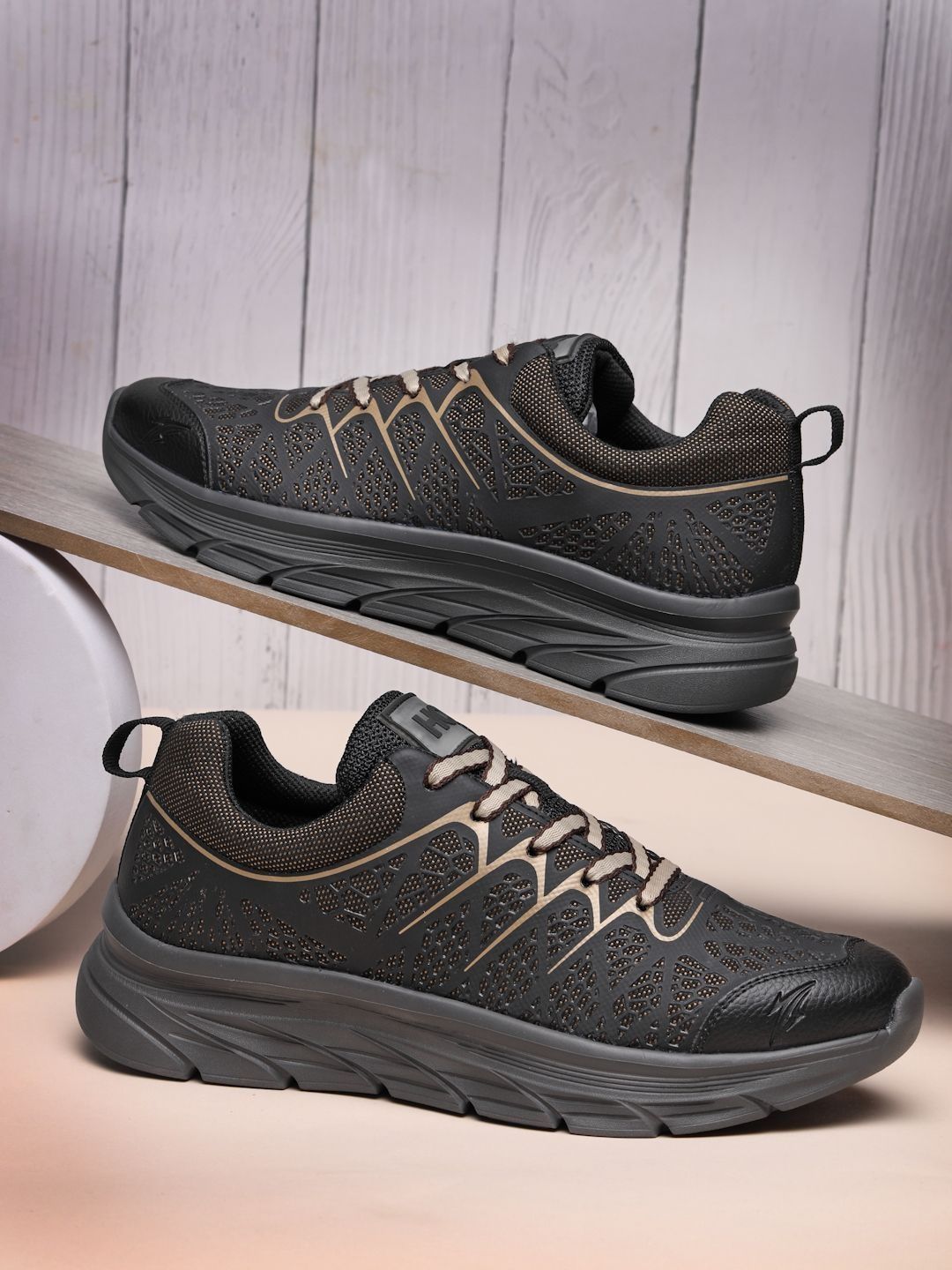 HOS Men FLORIO Textured PU Coated Leather Sneakers Lace-Up Casual Daily Wear Shoes