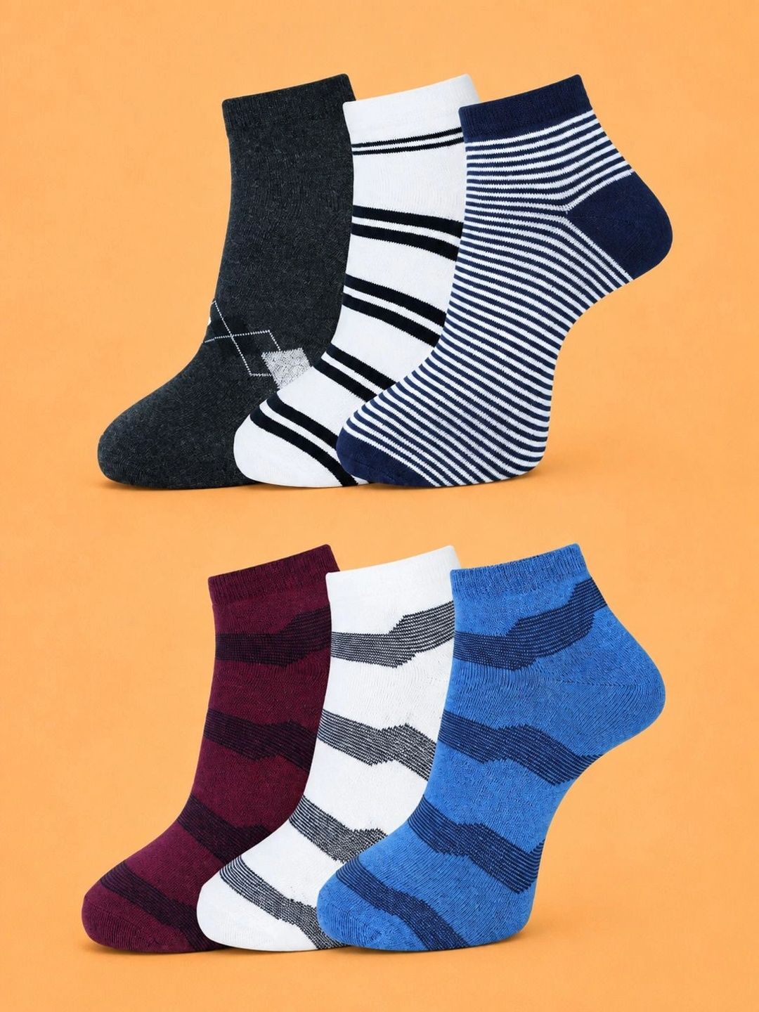 ADDOSSO Men Pack of 6 Cotton Assorted Patterned Ankle Length Socks