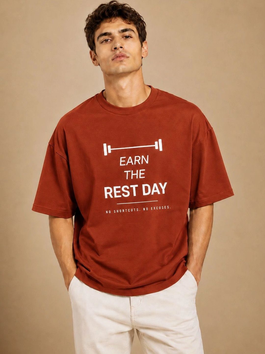 Mast & Harbour Men Typography Printed Drop-Shoulder Sleeves T-shirt