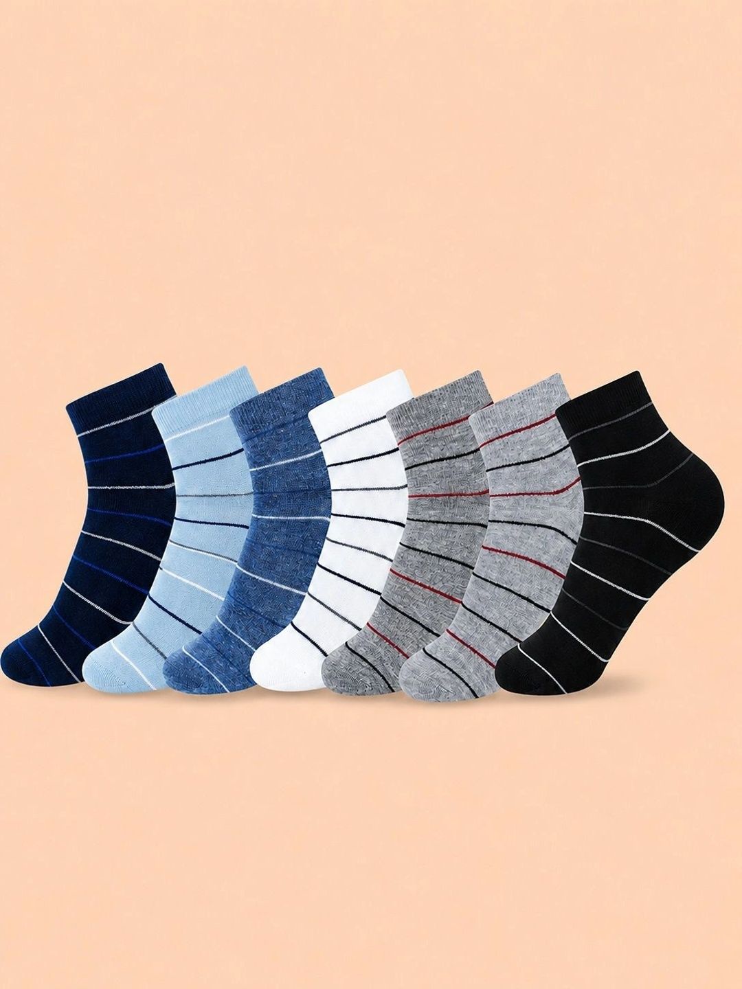 ADDOSSO Men Pack of 7 Cotton Assorted Striped Ankle Length Socks