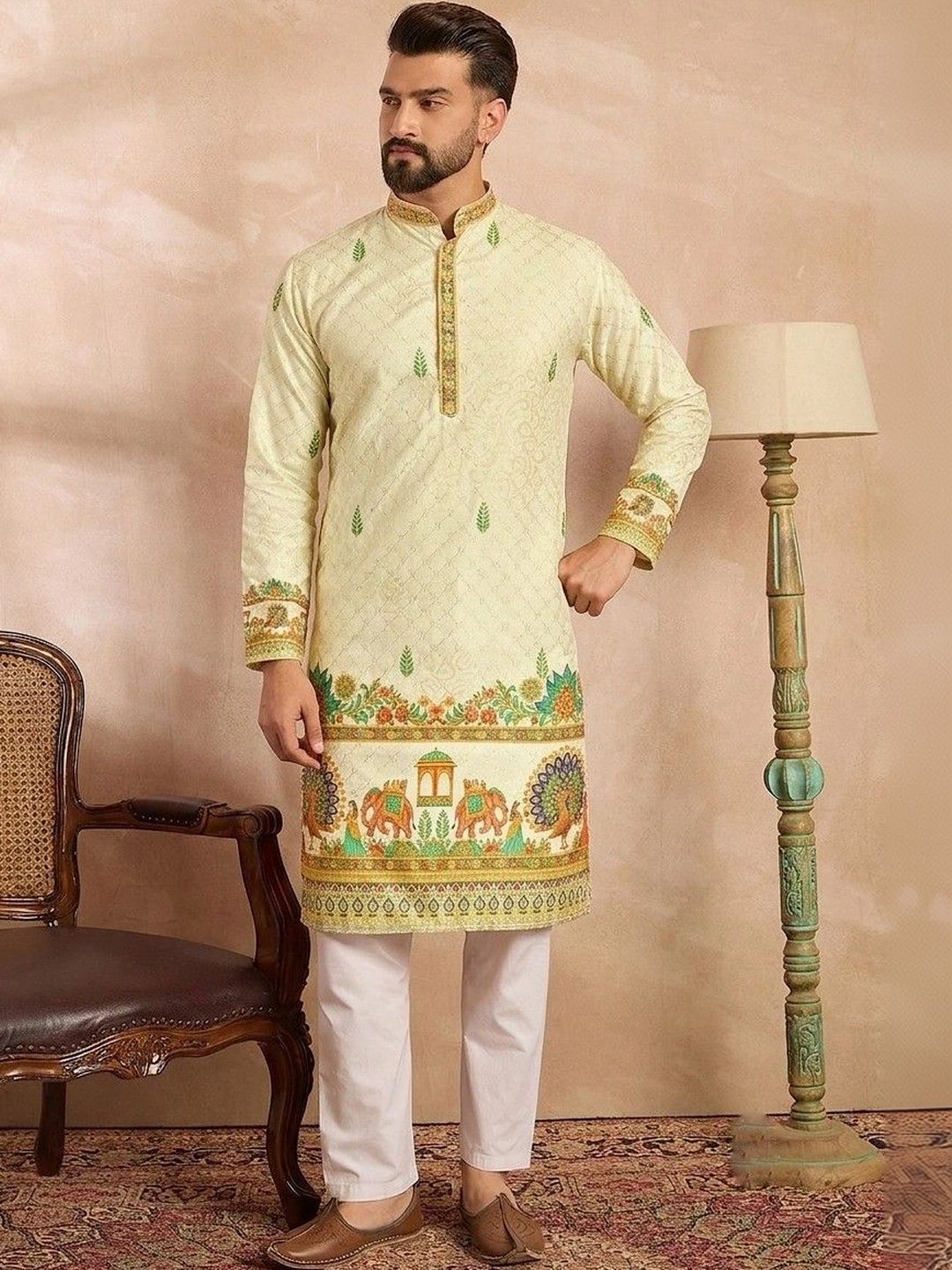 VELKYNOX Men Ethnic Motifs Thread Work Kurta