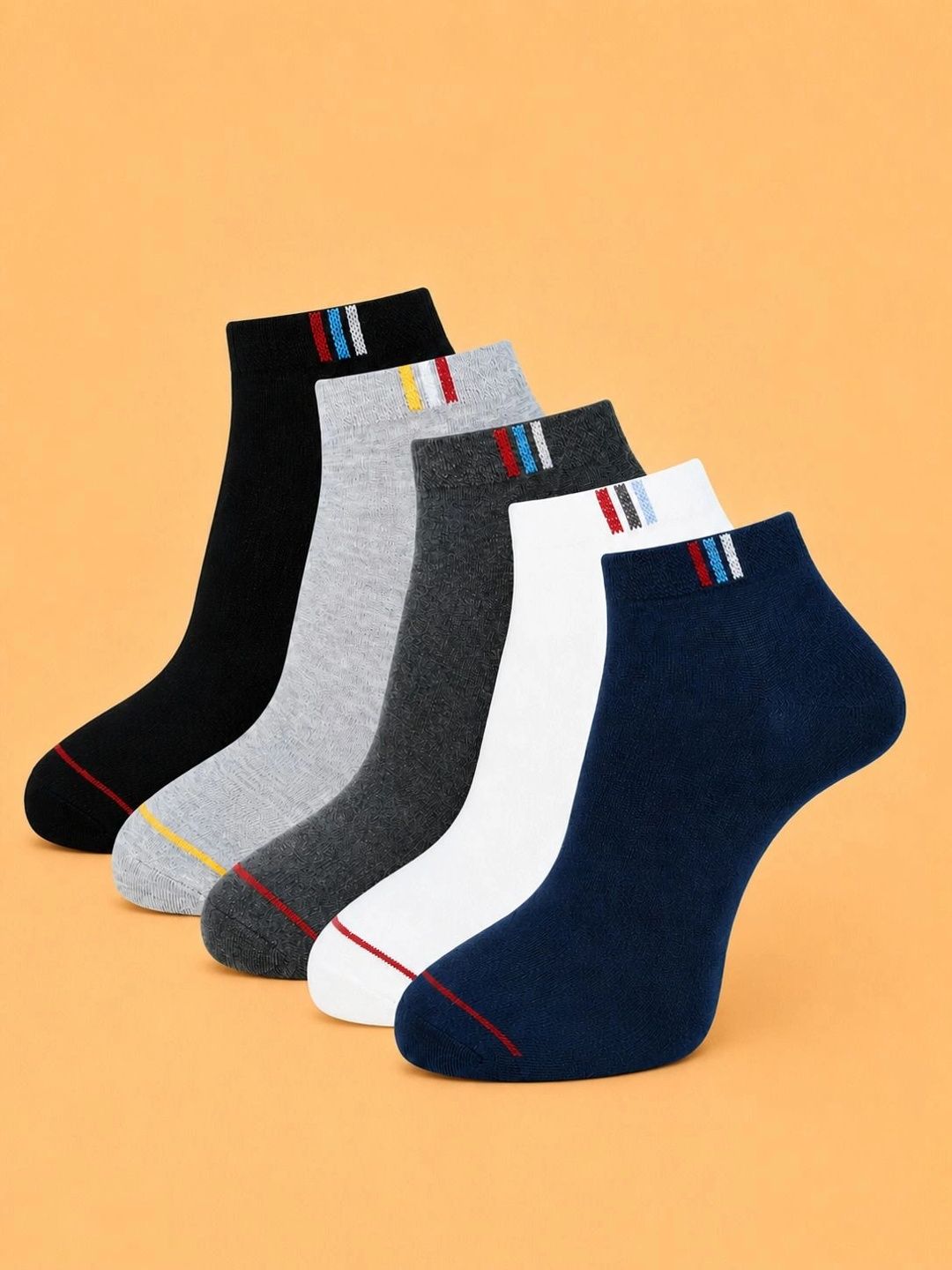 ADDOSSO Men Pack of 5 Cotton Assorted Striped Ankle Length Socks