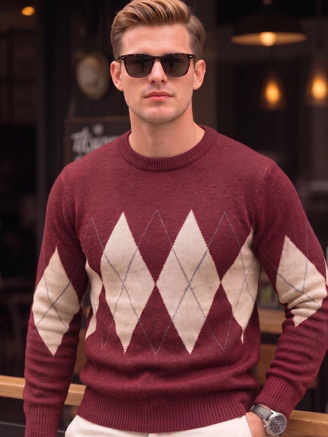 SZN Men Argyle Checked Pullover