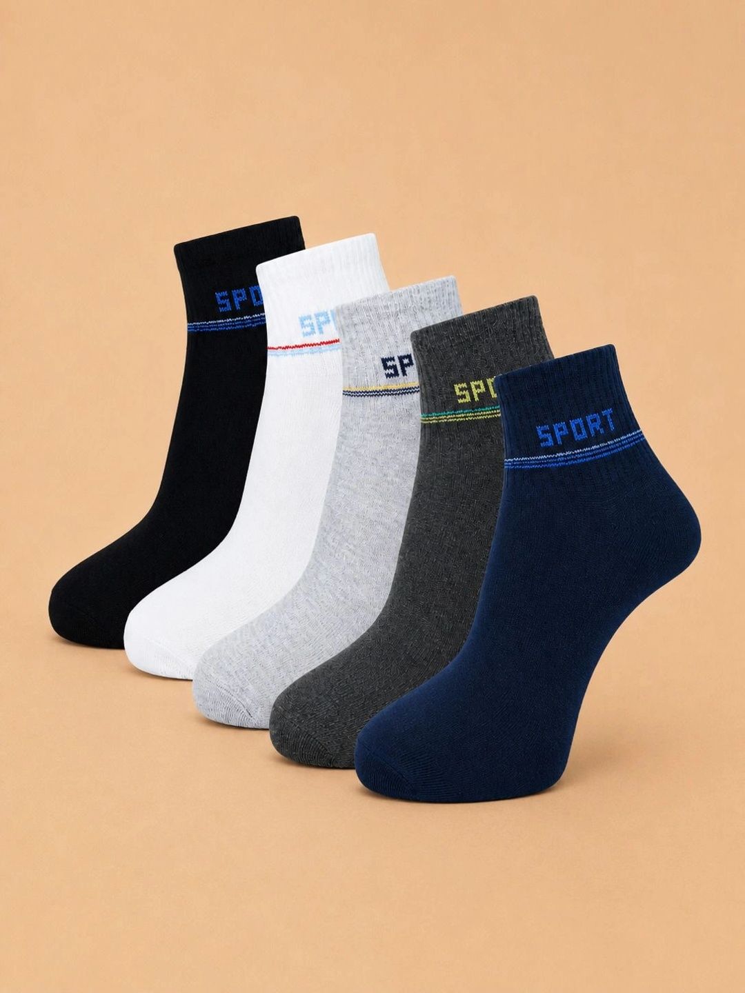 ADDOSSO Men Pack of 5 Cotton Assorted Patterned Above Ankle Socks