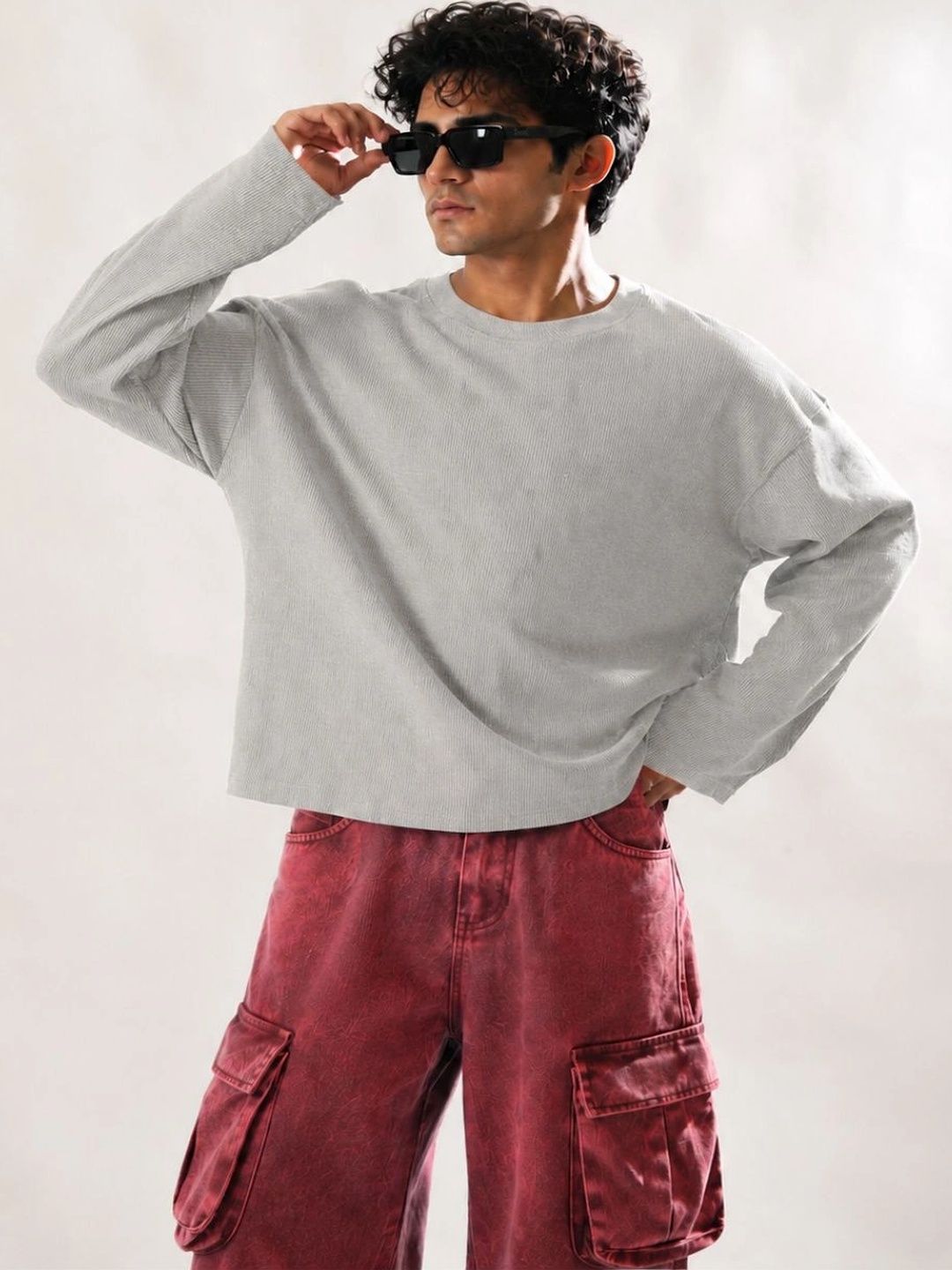 BEOVER Men Boxy Fit Solid Grey T-shirt