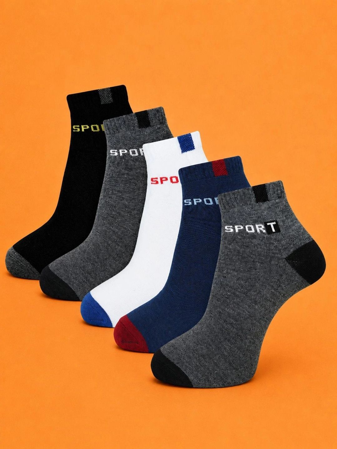 ADDOSSO Men Pack of 5 Cotton Assorted Patterned Ankle Length Socks